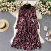 Vintage Floral Lace Dress Women Spring Fashion Hollow Out Full Sleeve Stand Collor Slim A-line Elegant Party Vestidos 210603
