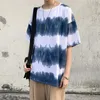 Męskie koszulki Koszulki Gradient Color Tie-Dye Koszulka Lato Harajuku Styl z krótkim rękawem Koszula Luźny i wszechstronny pięciopunktowy fala tulei