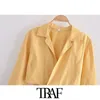 TRAF Kadınlar Moda Bağlı Kırpılmış Bluzlar Ile Vintage Uzun Kollu Geçit Kadın Gömlek Blusas Chic Tops 210415