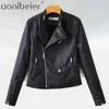 LY Varey Lin Faux Soft Leather PU Jacket Kobiety Nit Zipper Slim Biker Płaszcze Kobiet Dorywczo Czarne Zielone Znosić 210604