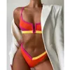 Новый V стиль лоскутный цвет bikinis set женщин купальник push вверх по купальнику женское плавание носить купальный костюм девушки бикини пляж 2021 y0820