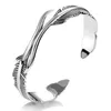 Vintage Stainless Steel Leaf Feather Shape Open Cuff Bangle Bracelet for Men Women Classic Retro Style Rock Jewelry Q0719