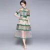 Broderie florale vintage piste de robe midi 2021 Femmes designer Mesh patchwork mock cou bureau mince robes Aline Autumn 2011720