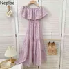 Neploe Women Summer Dresses off Ombro Chiffon Beach Dress Slash Neck Ruffled Slim Cintura Floral Vintage Femme Robe 210422