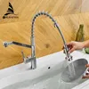 Wanfan Nowoczesny Polerowany Chrome Mosiądz Kitchen Caucet Wyciągnij Pojedynczy uchwyt Swivel Spout Vessel Mikser Mikser Tap 9013 211108