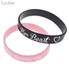 Lychee Trendy 2st Silicone His Beauty Her Beast Par Armband Unisex Black Pink Color Bangles smycken för män Kvinnor Bangle