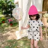 Sommarflickor korta prinsessor barn polka dot kostym småbarn baby bomullskläder puff hylsa flicka aline klänning 210329