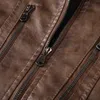 Männer PU Jacke Leder Jacken Stehkragen Männlichen Multi-Pocket Design Zipper Windjacke Slim Fit Leder Mäntel Streetwear 211009