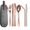 9 SZTUK / SET 304 Zestaw sztućców ze stali nierdzewnej Flatware z etui na nowo wielokrotnego użytku przenośne tableware 210928