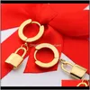 Dangle & Chandelier Jewelry Drop Delivery 2021 Korean Fashion Titanium Lock Stainless Steel Gold Plated Pendant Earrings For Men And Women Kq