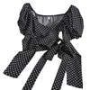Summer Cross-tie bow-knot Camicetta elegante camicetta a contrasto di colore a pois corto top coreano manica a sbuffo donna top e bluse 210420