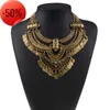 Boho Big Choker Halsband Kvinnor Inlagd snid smycken Vintage Halsband Metallkedjan Mynt Pendant Stataling Neckbanden13098478