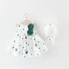 Meisje jurken schattige baby meisje jurk 2 stuk zomer set geboren kleding boog prinses mouwloze katoenen baby verjaardag + zon hoed 0-3t