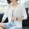 Summer V-Neck Cienkie dzianiny Cardigan Kobiety Casual Luźne Solidne Długie Rękaw Płaszcz Podstawowy Duży Rozmiar Pojedynczy Breasted Tops Kobieta 210522