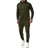 Mens Sportsatser Splicing Sweatshirt Top + Byxor Streetwear Suit Drawstring Zipper Cool Solid Plus Size Muscle Man Tracksuit X0322