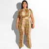INS FASHION SEXY SNAKE Skin Print Two Piece Set Top and Pants Tracksuit Kvinnor Kläder Bodycon Outfits Matching Sets Plus Size 210520