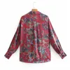 ZA Vintage Oriental Print Shirt Women Long Sleeve Soft Irregular Top Female Chic Front Button Elegant Red Blouse 210602