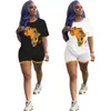 Set di t-shirt e pantaloncini a maniche corte con scollo tondo e mappa africana in due pezzi stampati da donna - La tuta della moda estiva 2021 Tute