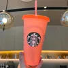 24oz färgbyte tumblers plast dricksjuice kopp med läpp och halm Magic Kaffe Kopp Costom Starbucks byte