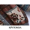 Kpytomoa女性のファッションルースジャカードニットカーディガンセータービンテージ長袖ポケット女性の上着シックトップ211103