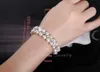 Handmade Wedding Pearl Jewelry Double Rows Cubic Zirconia Setting Big Bridal Bracelets Bangle for Women CB1571356157