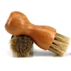 Natural Bristle Shoe Brush Pig Hair Gourd Wood Handle Boot Shoeshine Leather Polishing Household Cleaning RRE11641