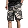 Sommar män utomhus kamouflage cargo shorts pocket bomull avslappnad halvbyxor mitten midja dragsko lös bib overall 7xl 210716