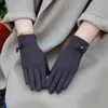 Пять пальцев перчатки женщин зима храните теплый сенсорный экран лук простой стиль женский элегантный кашемир сгущает плюс бархат ветрозащитный