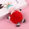 Party Favor Big Red Santa Claus Fluffy Key Chain Party Cadeaux Faux Lapin Fourrure Boule Pom Porte-clés Femmes Sac KeyRing BWB9288