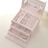 Large Jewelry Storage Box Packaging Display Earring Ring Necklace with Mirror Watch Organizer Carrying Cases 210423