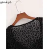 Fashion Women Vintage Leopard Print Bodysuit Long Sleeve Transparent Sexy Tops Body Femme 210514