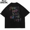 Hommes Oversize T-shirt Hip Hop Streetwear Peinture Lettre Coeur Arc-En-Anges Imprimer T-shirt Harajuku Coton T-shirt À Manches Courtes 210707