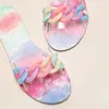 Sexy Kobiety Drukowanie Kwiaty Kapcie Letnie Otwórz Toe Łańcuch Slajdy Płaski Sandal Moda Rainbow Flip Flops Outdoor Beach Casual Buty EU35-43 GR006