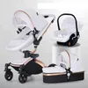 Baby barnvagn grossist varmförsäljning 3 i 1 lyxig barnvagn för född vagn pu läder högt landskap vagn bil 360 roterande baby pussel skal