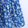 夏のファッション女性青い花プリントSundressノースリーブの背中のない女性のカジュアルロングドレスCE237 210416