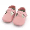First Walker de couro genuíno com t-strap para bebês e crianças anti escorregador de sapatos de bebê para 0-24 Mês 220301