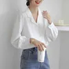 Blouse blanche Femmes Puff Sleeve Chemises à poitrine unique Femme Plus Taille Turndown Blouse élégante Bureau Femmes Vêtements 210412