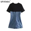 Mulheres Chic Moda Patchwork Ruffled denim mini vestido vintage o pescoço manga curta vestidos femininos vestidos mujer 210416