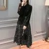 Women Black Brown Turn Dwon Collar Floral Print Long Sleeve Pocket Sash Midi Mid-calf Shirt Dress Elegant Autumn D1516 210514