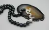 Hand knotted 8-9mm black freshwater pearl necklace 45cm micro inlay zircon dragon magnetic clasp fashion jewelry