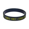 1PC Strike First Strike Hard No Mercy Silicone Wristband Classic Decoration Logo Black Adult Size276u