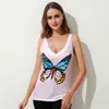 T-shirt frouxo das mulheres 2021 Tops de cor sólida borboleta impresso manebolv-pescoço de roupa senhoras Top Casual Feminino Tees Camis x0507