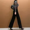秋の女性のスーツのファッションプリントクロスオーバーVネックシャツBlusasトップ+ブラックワイドレッグパンツスーツフォーマルな女性2ピースセット210514