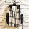 Aangekomen plaid hoodie sweatshirt mannen flanel fleece stijl hiphop high street casual vest met lange mouwen 210924