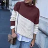 Jocoo Jolee Herbst Winter Rollkragenpullover Mode Farbe Block Patchwork Pullover Frauen Beiläufige Gestrickte Pullover Retro Strickwaren 210619