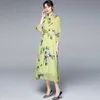 Mode d'été Casual Femmes Bow Cou Trois Quarts Manches Fleur Imprimer Robes de plage en mousseline de soie 210531