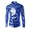 Camicie eleganti da uomo Camicia con rivestimento in pelle lucida argento oro Uomo Clubwear Moda Manica lunga Top con bottoni Stile punk Hip Hop 256n