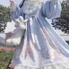 가을 일본 카와이 여성 드레스 큰 크기 preppy 캐주얼 균일 한 긴 소매 공주 빈티지 공 가운 로리타 210608