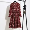 11スタイルの美しいファッション夏の女性長袖のドレスレトロな襟カジュアルハイウエストのドレス花柄のシフォン服
