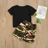 2-7Y Summer Casual Kid Children Boy Clothes Set Letter Black T shirt Camo Shorts Outfits Child Clothing Costumes 210515